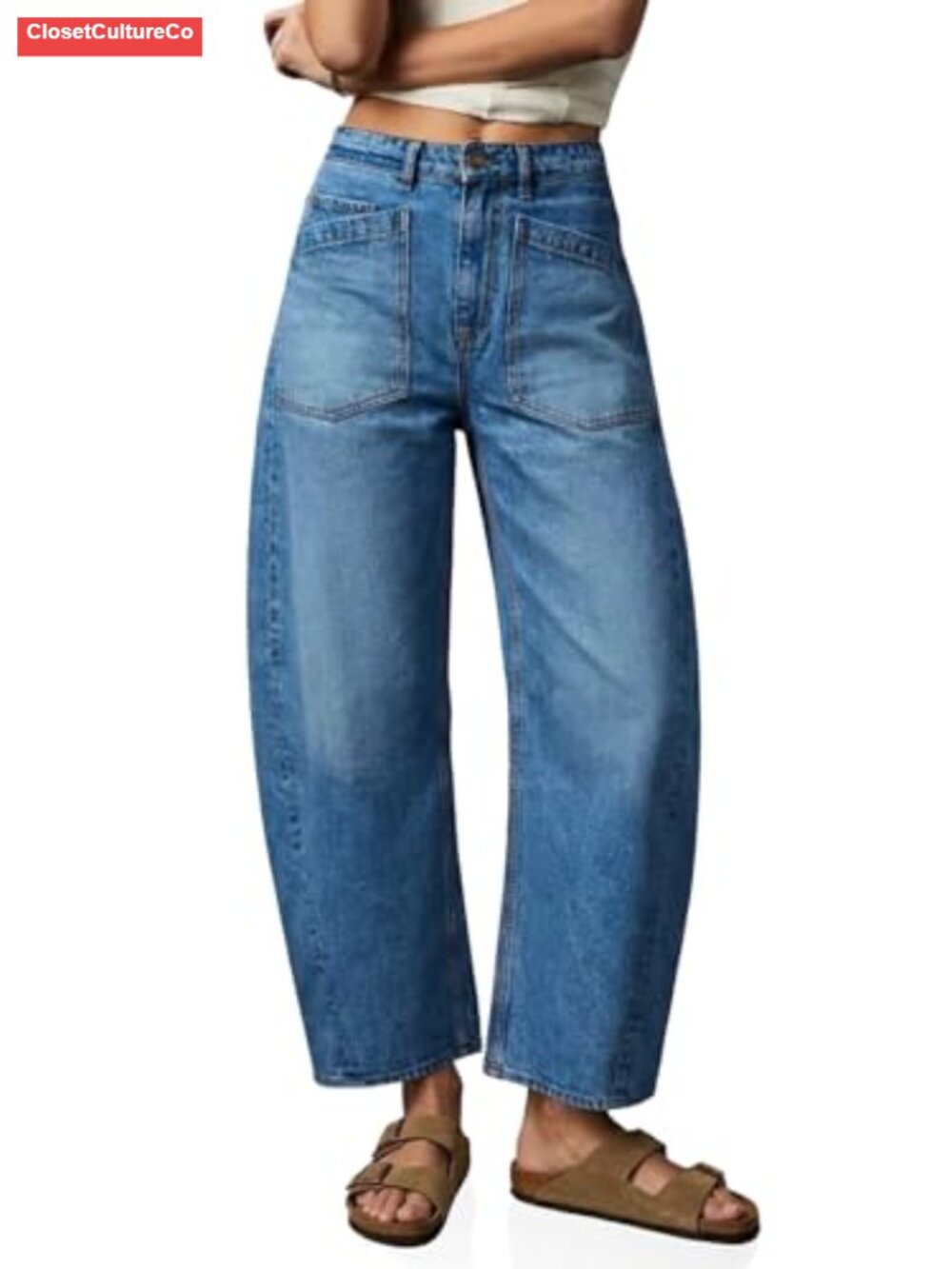 High Waisted Barrel Jeans Cropped Wide Leg Boyfriend Denim Pants